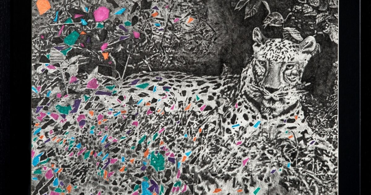 Leopard and Geometry Drawing, Ink on Paper, 46x69 cm, 2017